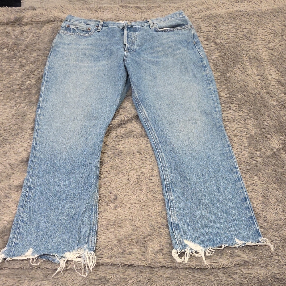 Agolde High Waist "Riley" Light Blue Distressed Cropped Jeans Size 32!